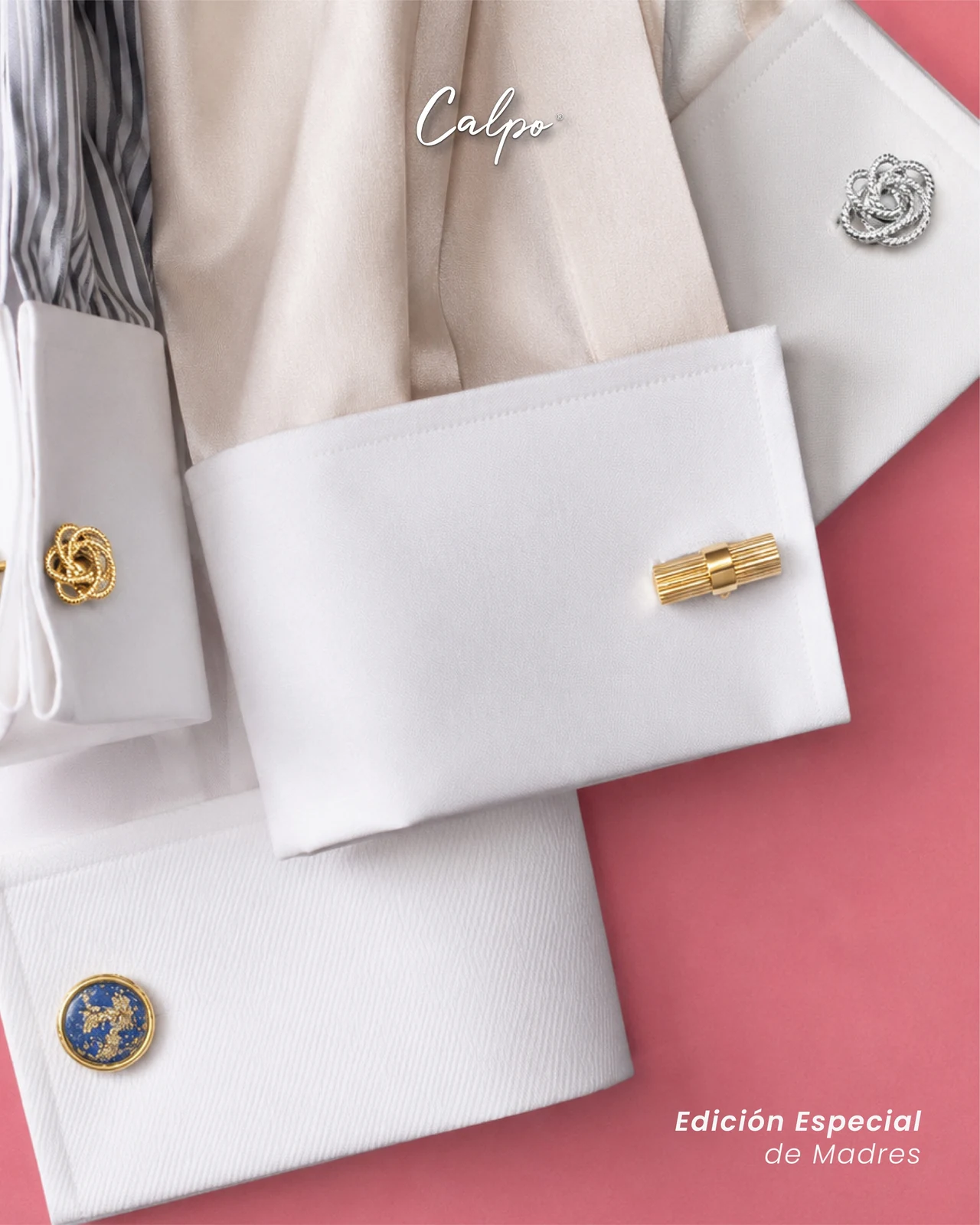 Puños blancos con gemelos en una campaña CALPO